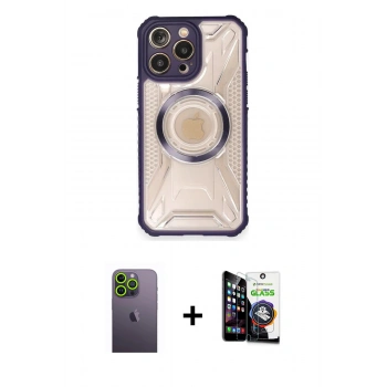 MARSİLYAN™- iPhone 12 Pro Max Kılıf Kutup Modern - Şeffaf Temperli Cam Ekran Koruyucu + Neon Fosforlu Kamera Lens - YL