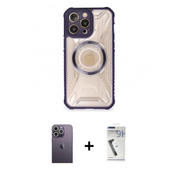 MARSİLYAN™- iPhone 12 Pro Max Kılıf Kutup Modern - Şeffaf Uv Polymer Nano Ekran Koruyucu + Neon Fosforlu Kamera Lens - BZ