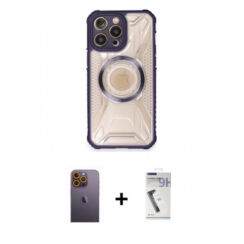 MARSİLYAN™- iPhone 12 Pro Max Kılıf Kutup Modern - Şeffaf Uv Polymer Nano Ekran Koruyucu + Neon Fosforlu Kamera Lens - SI