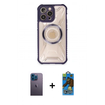 MARSİLYAN™- iPhone 12 Pro Max Kılıf Kutup Modern - Siyah 18D Cam Ekran Koruyucu + Neon Fosforlu Kamera Lens - MI