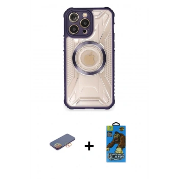 MARSİLYAN™- iPhone 12 Pro Max Kılıf Kutup Modern - Siyah 18D Cam Ekran Koruyucu + Renkli Kamera Lens Koruma Cam - TU