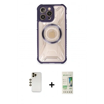 MARSİLYAN™- iPhone 12 Pro Max Kılıf Kutup Modern - Siyah 20D Premium Cam Ekran Koruyucu + Shine Kamera Lens - GD