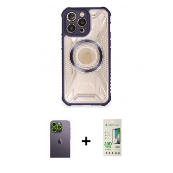 MARSİLYAN™- iPhone 12 Pro Max Kılıf Kutup Modern - Siyah 20D Premium Cam Ekran Koruyucu + Neon Fosforlu Kamera Lens - YL