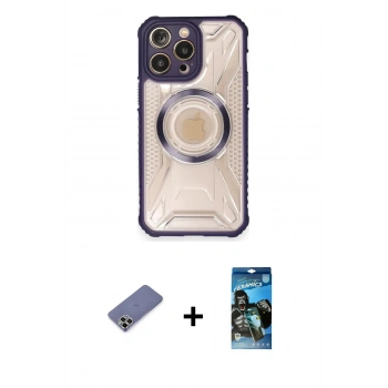 MARSİLYAN™- iPhone 12 Pro Max Kılıf Kutup Modern - Siyah 34D Izgaralı Cam + Metal Kamera Lens Koruma Cam - GD