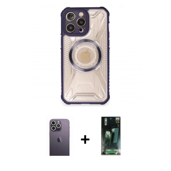 MARSİLYAN™- iPhone 12 Pro Max Kılıf Kutup Modern - Siyah 360 Mat Full Body Arka Koruyucu + Neon Fosforlu Kamera Lens - BZ