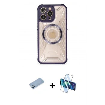 MARSİLYAN™- iPhone 12 Pro Max Kılıf Kutup Modern - Siyah 3D Antistatik Cam Ekran Koruyucu + Shine Kamera Lens Koruma Cam - MI