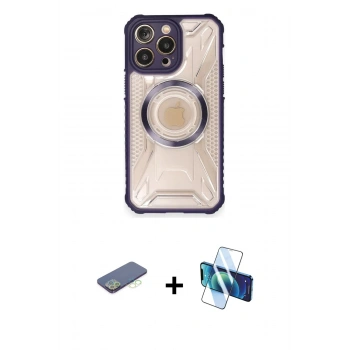 MARSİLYAN™- iPhone 12 Pro Max Kılıf Kutup Modern - Siyah 3D Antistatik Cam Ekran Koruyucu + Renkli Kamera Lens Koruma Cam - YL