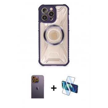 MARSİLYAN™- iPhone 12 Pro Max Kılıf Kutup Modern - Siyah 3D Antistatik Cam Ekran Koruyucu + Neon Fosforlu Kamera Lens - SI