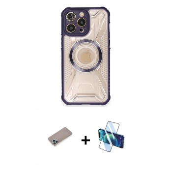 MARSİLYAN™- iPhone 12 Pro Max Kılıf Kutup Modern - Siyah 3D Antistatik Cam Ekran Koruyucu + Shine Kamera Lens Koruma Cam - SABE