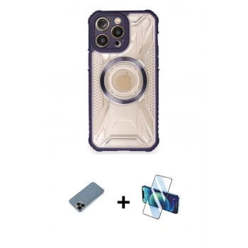 MARSİLYAN™- iPhone 12 Pro Max Kılıf Kutup Modern - Siyah 3D Antistatik Cam Ekran Koruyucu + Shine Kamera Lens Koruma Cam - SH