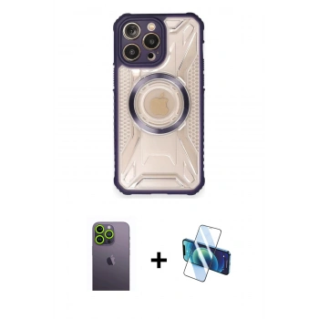 MARSİLYAN™- iPhone 12 Pro Max Kılıf Kutup Modern - Siyah 3D Antistatik Cam Ekran Koruyucu + Neon Fosforlu Kamera Lens - YL