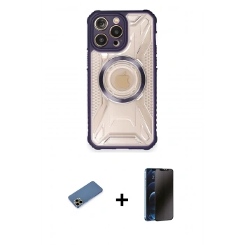 MARSİLYAN™- iPhone 12 Pro Max Kılıf Kutup Modern - Siyah 3D Antistatik Hayalet Cam Ekran Koruyucu + Shine Kamera Lens Koruma Cam - GD