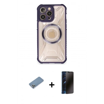 MARSİLYAN™- iPhone 12 Pro Max Kılıf Kutup Modern - Siyah 3D Antistatik Hayalet Cam Ekran Koruyucu + Shine Kamera Lens Koruma Cam - GS