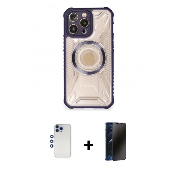 MARSİLYAN™- iPhone 12 Pro Max Kılıf Kutup Modern - Siyah 3D Antistatik Hayalet Cam Ekran Koruyucu + Shine Kamera Lens - LT