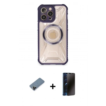MARSİLYAN™- iPhone 12 Pro Max Kılıf Kutup Modern - Siyah 3D Antistatik Hayalet Cam Ekran Koruyucu + Shine Kamera Lens Koruma Cam - SH