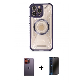 MARSİLYAN™- iPhone 12 Pro Max Kılıf Kutup Modern - Siyah 3D Antistatik Hayalet Cam Ekran Koruyucu + Neon Fosforlu Kamera Lens - TU