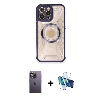 MARSİLYAN™- iPhone 12 Pro Max Kılıf Kutup Modern - Siyah 3D Antistatik Seramik Nano Ekran Koruyucu + Neon Fosforlu Kamera Lens - BZ