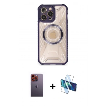 MARSİLYAN™- iPhone 12 Pro Max Kılıf Kutup Modern - Siyah 3D Antistatik Seramik Nano Ekran Koruyucu + Neon Fosforlu Kamera Lens - TU