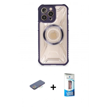 MARSİLYAN™- iPhone 12 Pro Max Kılıf Kutup Modern - Siyah 5D Eko Cam Ekran Koruyucu + Renkli Kamera Lens Koruma Cam - MI
