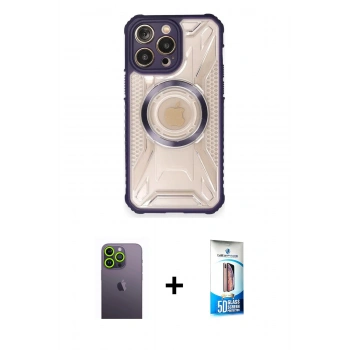 MARSİLYAN™- iPhone 12 Pro Max Kılıf Kutup Modern - Siyah 5D Eko Cam Ekran Koruyucu + Neon Fosforlu Kamera Lens - YL