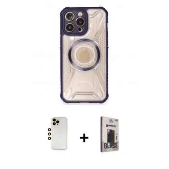 MARSİLYAN™- iPhone 12 Pro Max Kılıf Kutup Modern - Siyah Bilvis Hayalet Cam Ekran Koruyucu + Shine Kamera Lens - GD