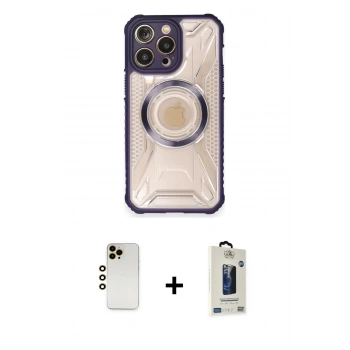 MARSİLYAN™- iPhone 12 Pro Max Kılıf Kutup Modern - Siyah Bilvis Hayalet Cam Ekran Koruyucu + Shine Kamera Lens - GD