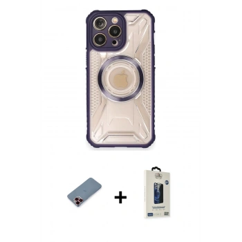 MARSİLYAN™- iPhone 12 Pro Max Kılıf Kutup Modern - Siyah Bilvis Hayalet Cam Ekran Koruyucu + Metal Kamera Lens Koruma Cam - KI