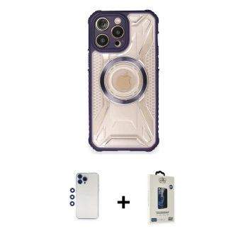 MARSİLYAN™- iPhone 12 Pro Max Kılıf Kutup Modern - Siyah Bilvis Hayalet Cam Ekran Koruyucu + Shine Kamera Lens - LT