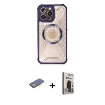 MARSİLYAN™- iPhone 12 Pro Max Kılıf Kutup Modern - Siyah Bilvis Hayalet Cam Ekran Koruyucu + Renkli Kamera Lens Koruma Cam - SI
