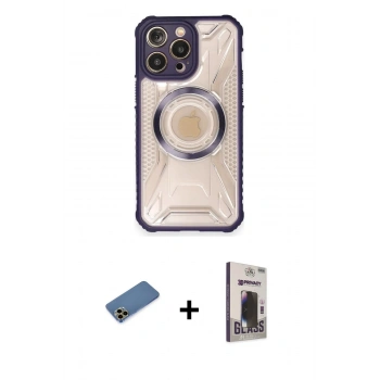 MARSİLYAN™- iPhone 12 Pro Max Kılıf Kutup Modern - Siyah Bilvis Hayalet Cam Ekran Koruyucu + Shine Kamera Lens Koruma Cam - GD