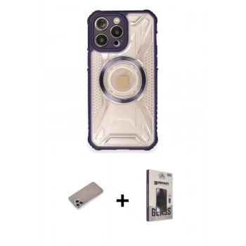 MARSİLYAN™- iPhone 12 Pro Max Kılıf Kutup Modern - Siyah Bilvis Hayalet Cam Ekran Koruyucu + Shine Kamera Lens Koruma Cam - SABE