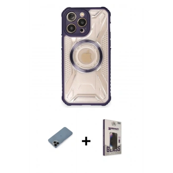 MARSİLYAN™- iPhone 12 Pro Max Kılıf Kutup Modern - Siyah Bilvis Hayalet Cam Ekran Koruyucu + Shine Kamera Lens Koruma Cam - SH