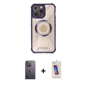 MARSİLYAN™- iPhone 12 Pro Max Kılıf Kutup Modern - Siyah Joko 5D Cam + Neon Fosforlu Kamera Lens - BZ