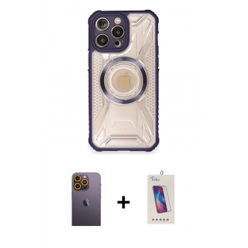 MARSİLYAN™- iPhone 12 Pro Max Kılıf Kutup Modern - Siyah Joko 5D Cam + Neon Fosforlu Kamera Lens - SI