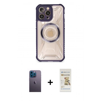 MARSİLYAN™- iPhone 12 Pro Max Kılıf Kutup Modern - Siyah Mat Seramik Nano Ekran Koruyucu + Neon Fosforlu Kamera Lens - MI