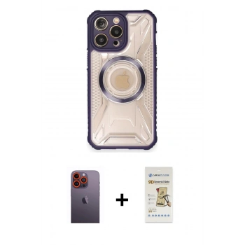 MARSİLYAN™- iPhone 12 Pro Max Kılıf Kutup Modern - Siyah Mat Seramik Nano Ekran Koruyucu + Neon Fosforlu Kamera Lens - TU