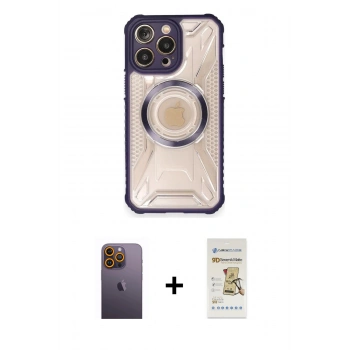 MARSİLYAN™- iPhone 12 Pro Max Kılıf Kutup Modern - Siyah Mat Seramik Nano Ekran Koruyucu + Neon Fosforlu Kamera Lens - SI