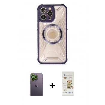 MARSİLYAN™- iPhone 12 Pro Max Kılıf Kutup Modern - Siyah Mat Seramik Nano Ekran Koruyucu + Neon Fosforlu Kamera Lens - YL