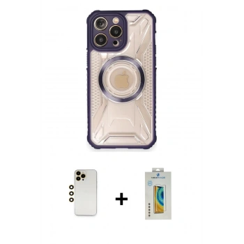 MARSİLYAN™- iPhone 12 Pro Max Kılıf Kutup Modern - Siyah Polymer Nano Ekran Koruyucu + Shine Kamera Lens - GD