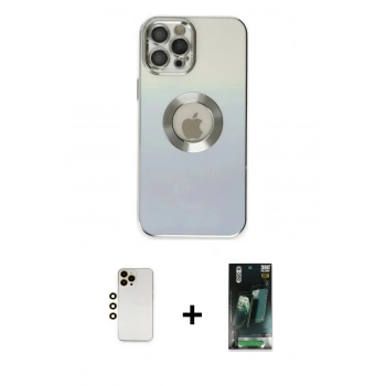 MARSİLYAN™- iPhone 12 Pro Max Kılıf Kutup Yansıma Özel Seri - Şeffaf 360 Full Body Arka Koruyucu + Shine Kamera Lens - GD