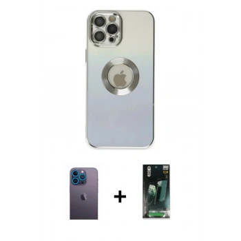 MARSİLYAN™- iPhone 12 Pro Max Kılıf Kutup Yansıma Özel Seri - Şeffaf 360 Full Body Arka Koruyucu + Neon Fosforlu Kamera Lens - MI