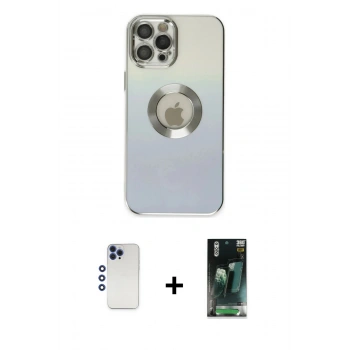 MARSİLYAN™- iPhone 12 Pro Max Kılıf Kutup Yansıma Özel Seri - Şeffaf 360 Full Body Arka Koruyucu + Shine Kamera Lens - LT