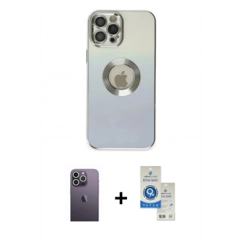 MARSİLYAN™- iPhone 12 Pro Max Kılıf Kutup Yansıma Özel Seri - Şeffaf Royal Nano Ekran Koruyucu + Neon Fosforlu Kamera Lens - BZ
