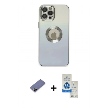 MARSİLYAN™- iPhone 12 Pro Max Kılıf Kutup Yansıma Özel Seri - Şeffaf Royal Nano Ekran Koruyucu + Metal Kamera Lens Koruma Cam - GD
