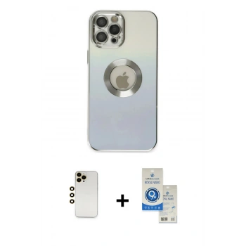 MARSİLYAN™- iPhone 12 Pro Max Kılıf Kutup Yansıma Özel Seri - Şeffaf Royal Nano Ekran Koruyucu + Shine Kamera Lens - GD