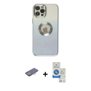 MARSİLYAN™- iPhone 12 Pro Max Kılıf Kutup Yansıma Özel Seri - Şeffaf Royal Nano Ekran Koruyucu + Renkli Kamera Lens Koruma Cam - TU
