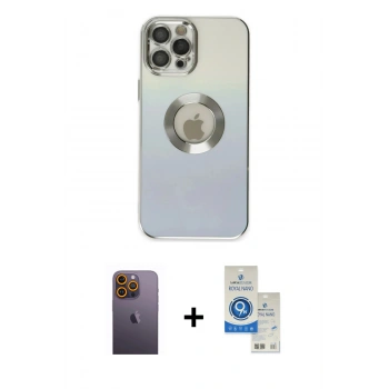MARSİLYAN™- iPhone 12 Pro Max Kılıf Kutup Yansıma Özel Seri - Şeffaf Royal Nano Ekran Koruyucu + Neon Fosforlu Kamera Lens - SI