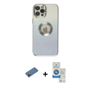 MARSİLYAN™- iPhone 12 Pro Max Kılıf Kutup Yansıma Özel Seri - Şeffaf Royal Nano Ekran Koruyucu + Shine Kamera Lens Koruma Cam - GD