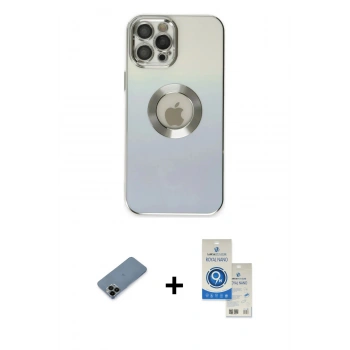 MARSİLYAN™- iPhone 12 Pro Max Kılıf Kutup Yansıma Özel Seri - Şeffaf Royal Nano Ekran Koruyucu + Shine Kamera Lens Koruma Cam - SH