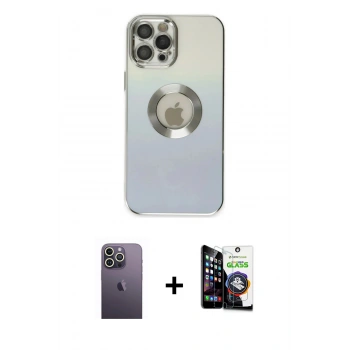 MARSİLYAN™- iPhone 12 Pro Max Kılıf Kutup Yansıma Özel Seri - Şeffaf Temperli Cam Ekran Koruyucu + Neon Fosforlu Kamera Lens - BZ